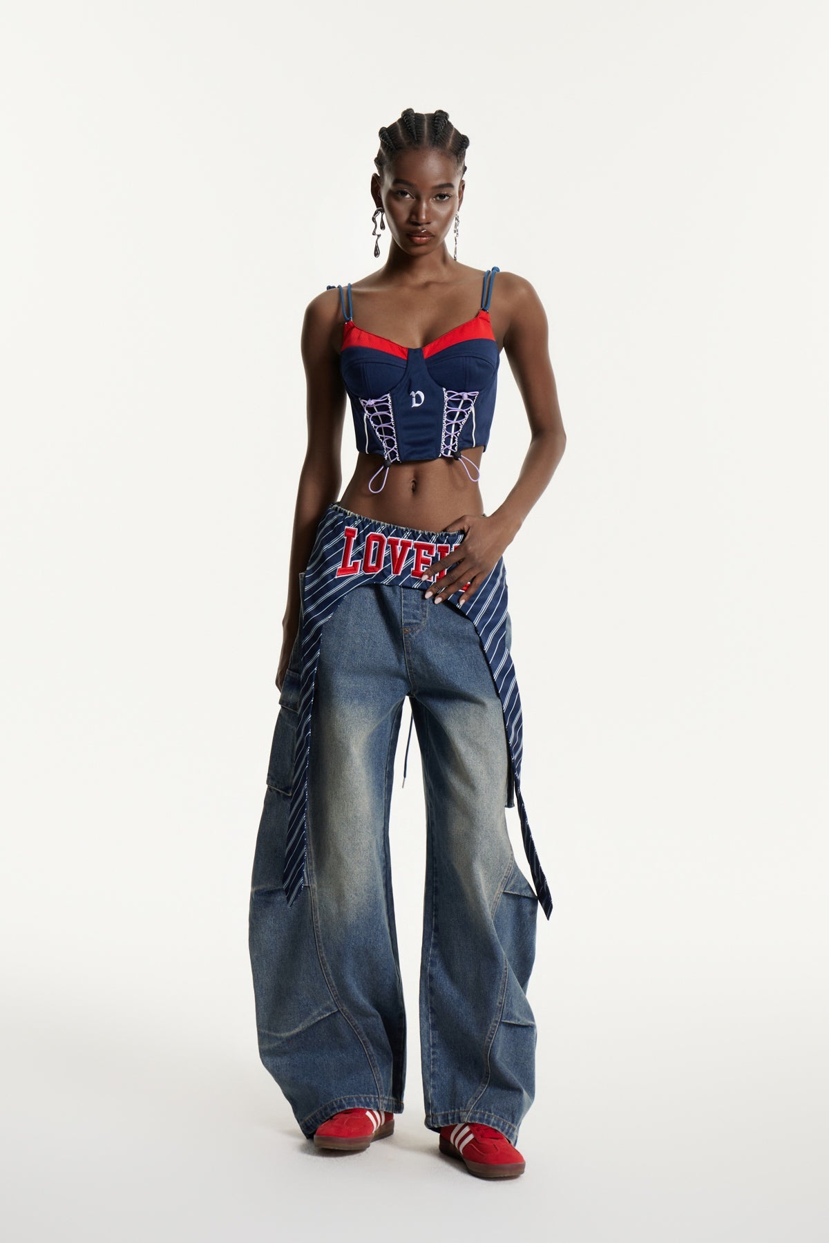 Deepak Stripe Deconstruct Baggy Jeans