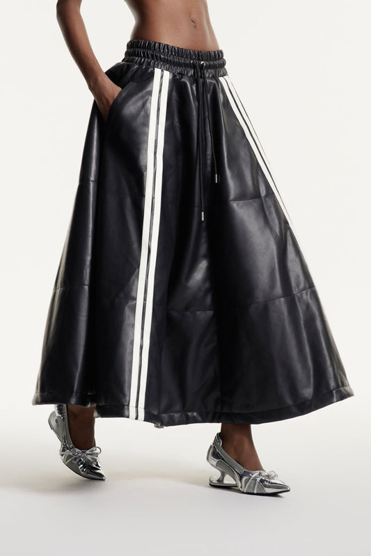 Eeva Stripe Leather Maxi Skirt