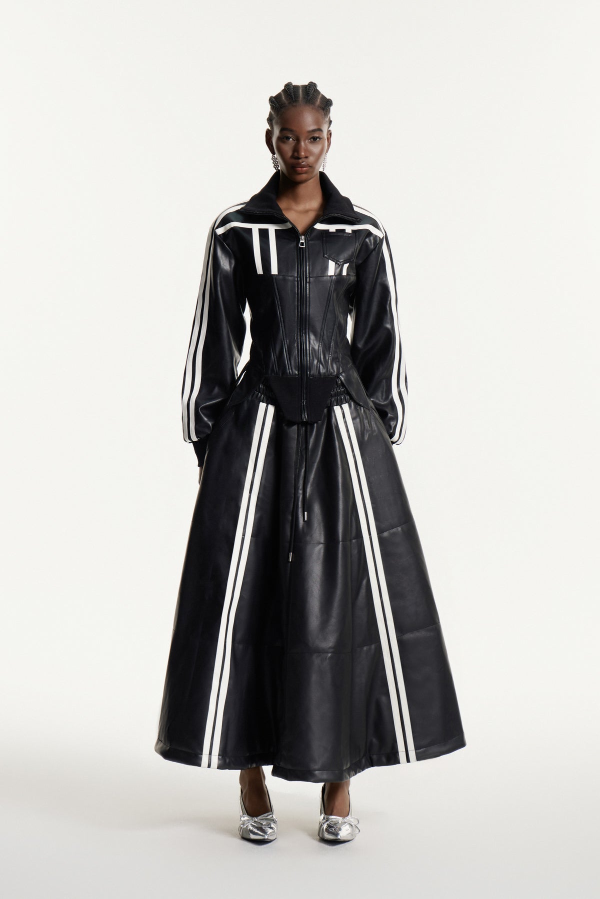 Eeva Stripe Leather Maxi Skirt