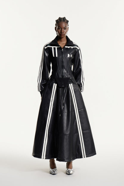 Eeva Stripe Leather Maxi Skirt