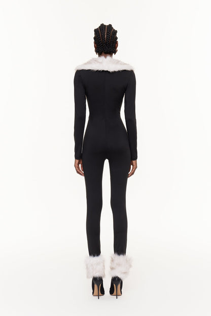 Eileifr Plunge Faux Fur Jumpsuit