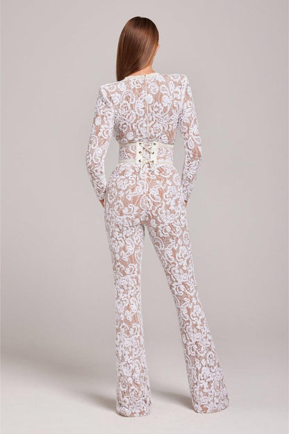 Nocturne Lace Sequin Jumpsuit | High Waist | Long Sleeve | Flared Leg