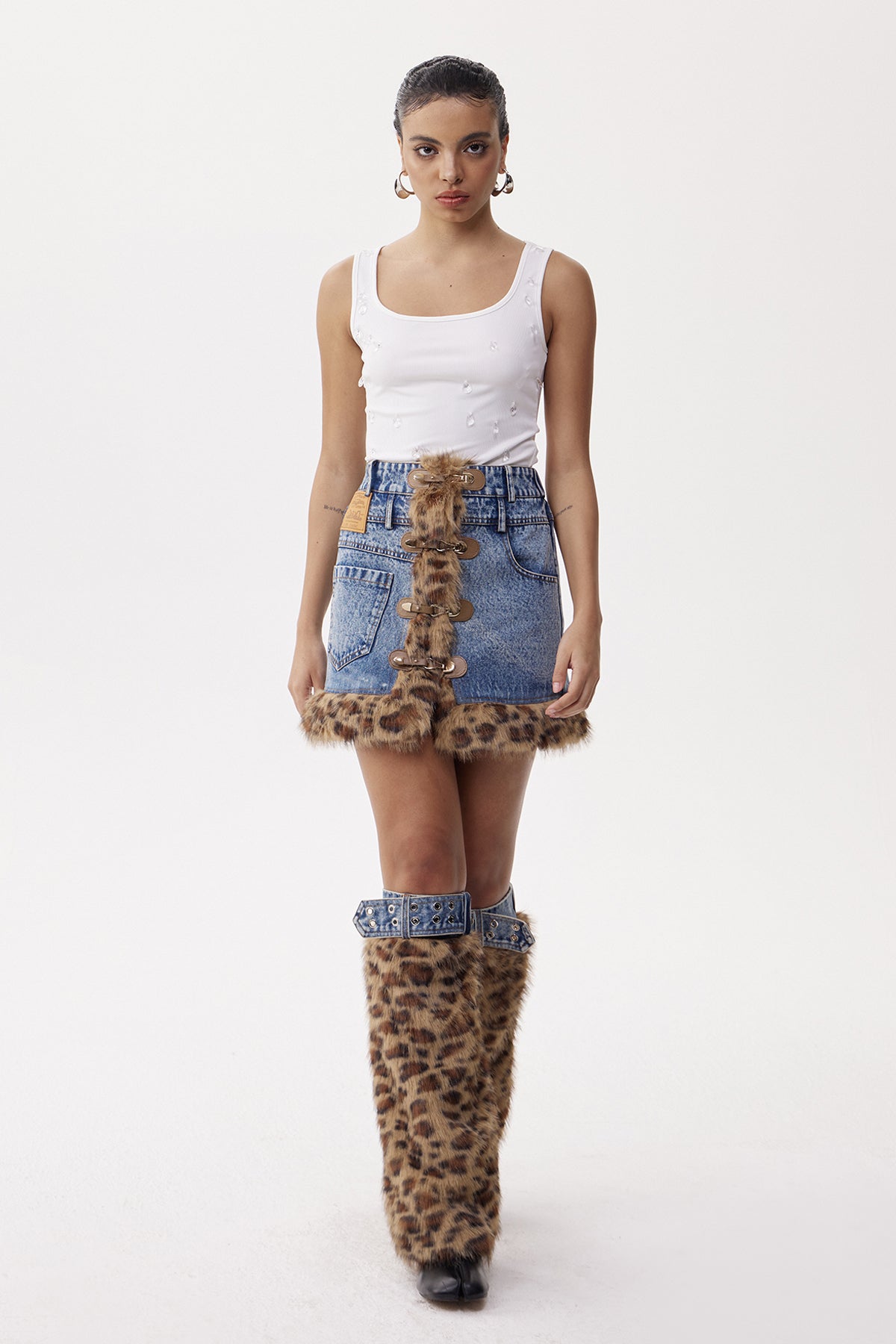 Elham Leopard Faux Fur Mini Skirt