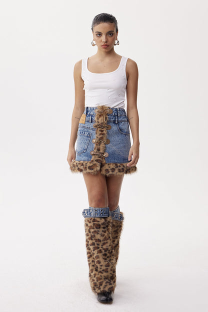 Elham Leopard Faux Fur Mini Skirt