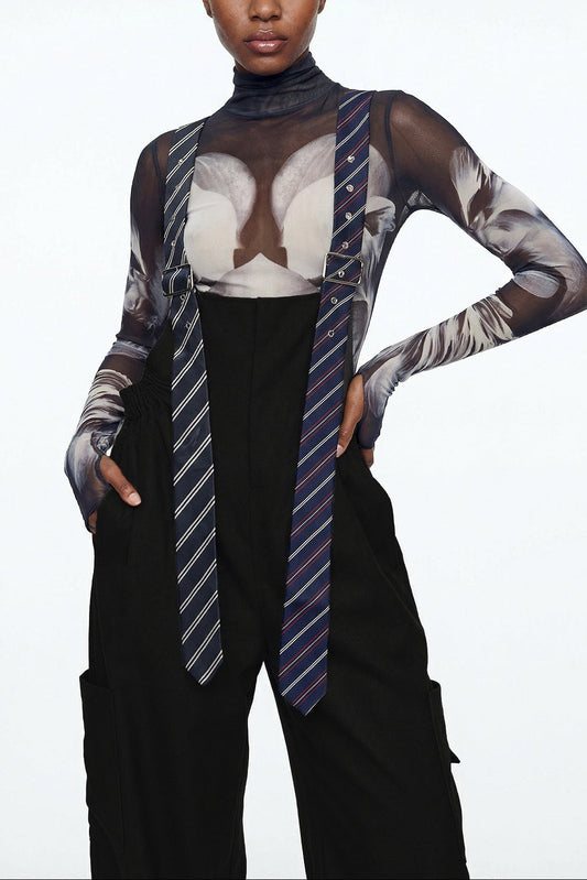 Elisaveta Tie Denim Overalls In Black