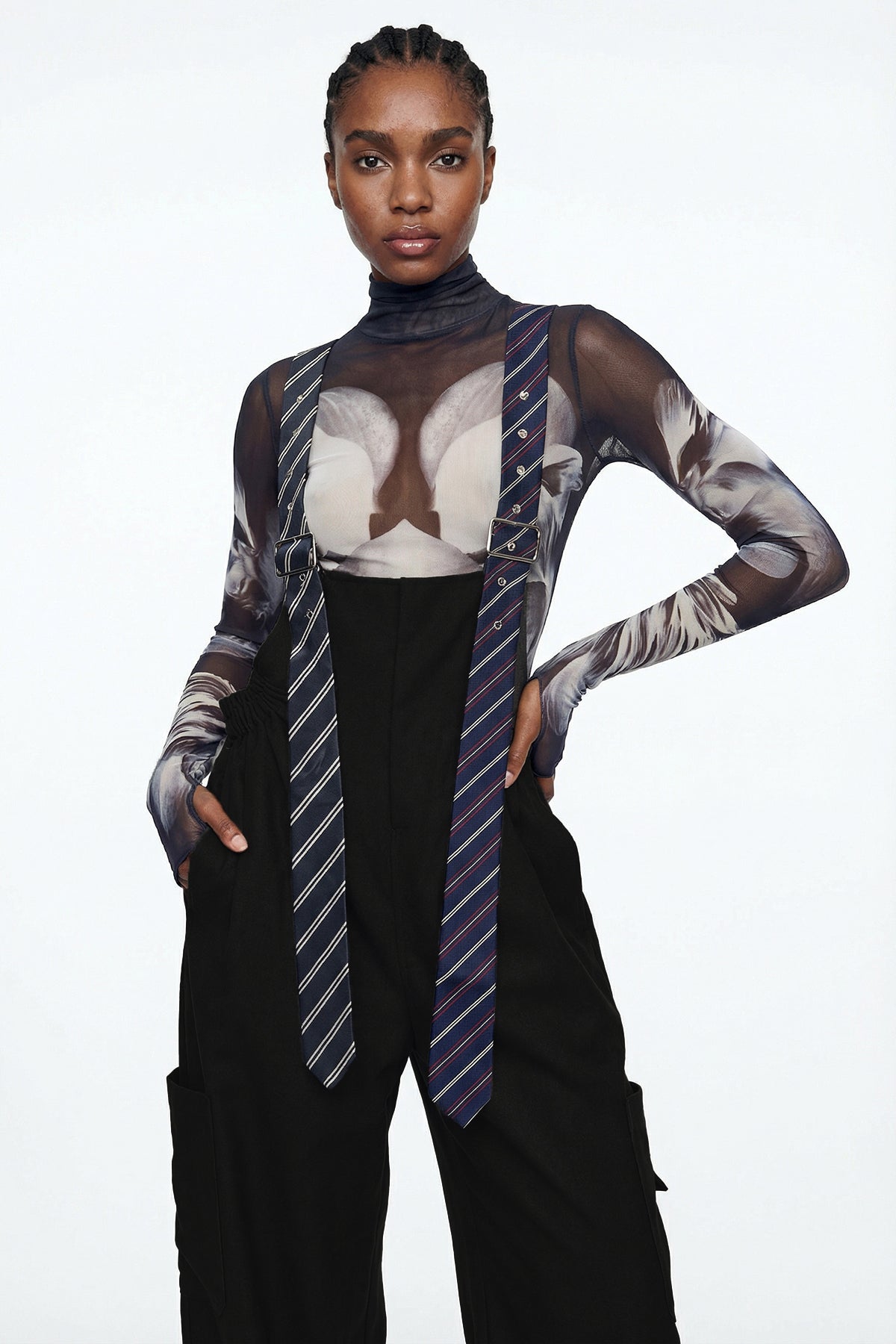 Elisaveta Tie Denim Overalls In Black