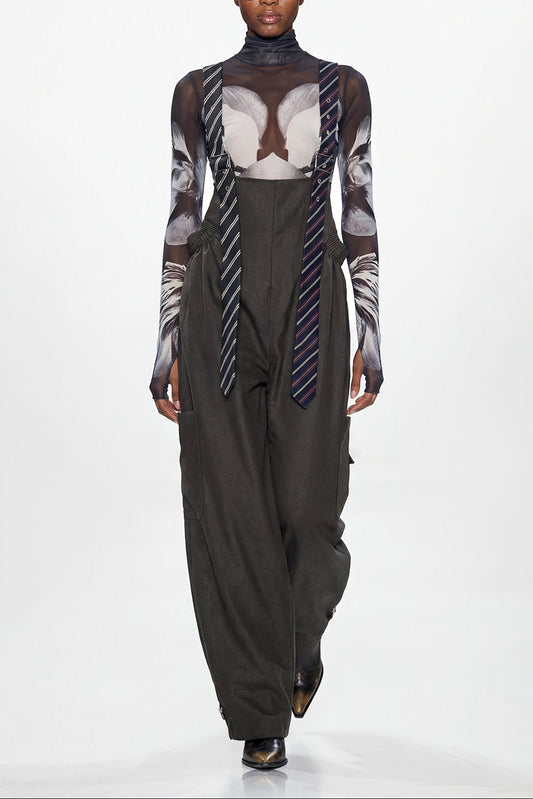 Elisaveta Tie Denim Overalls In Green