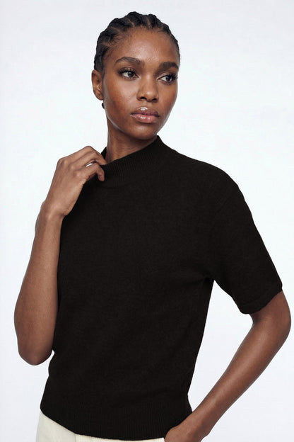 Elisha High Neck Knit T Shirt In Black