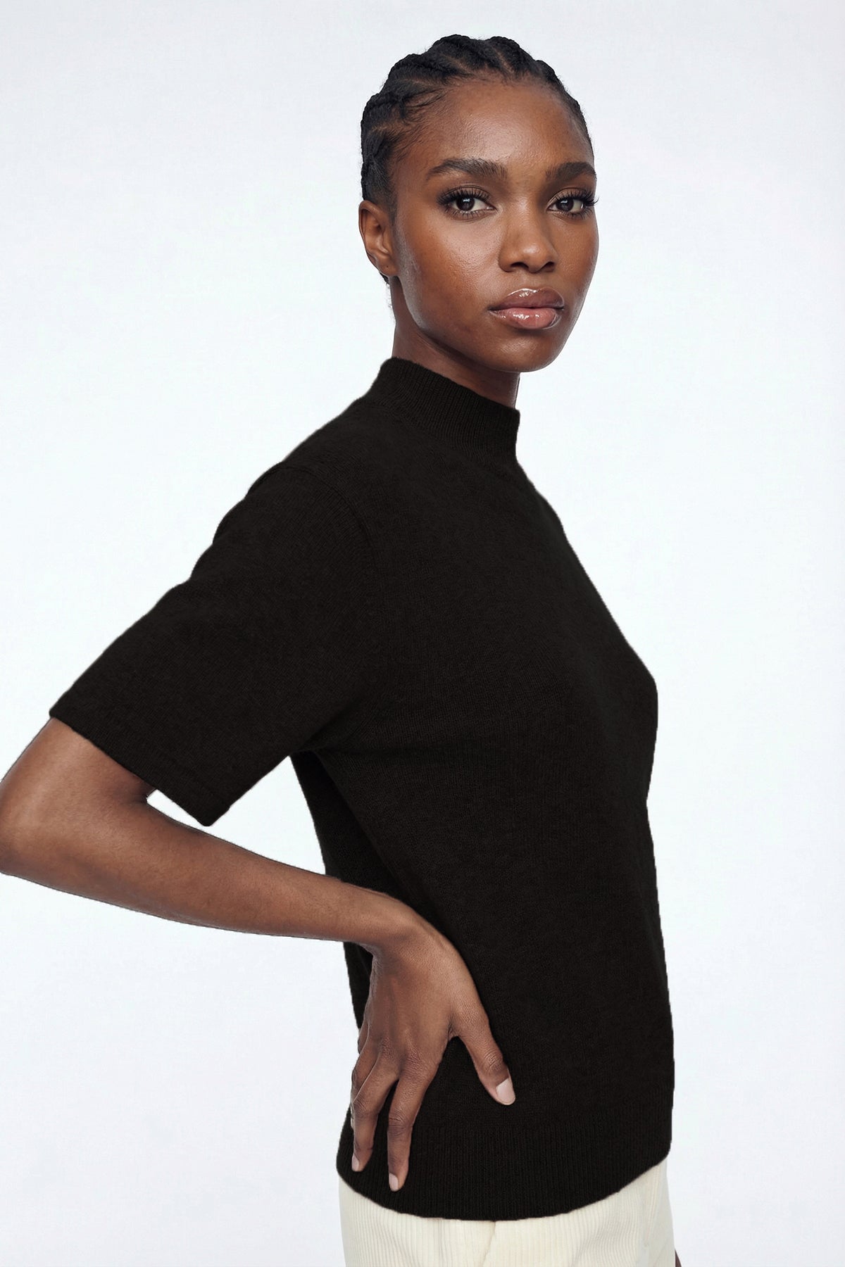 Elisha High Neck Knit T Shirt In Black