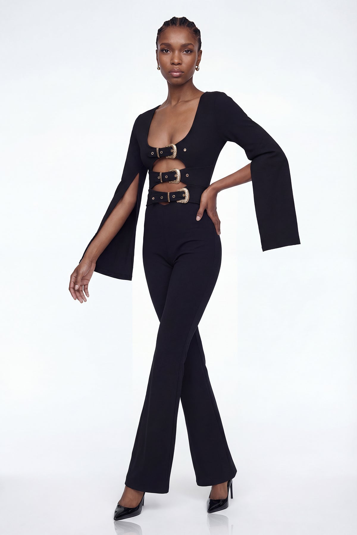 Elizabeth Cape Sleeve Cutout Jumpsuit