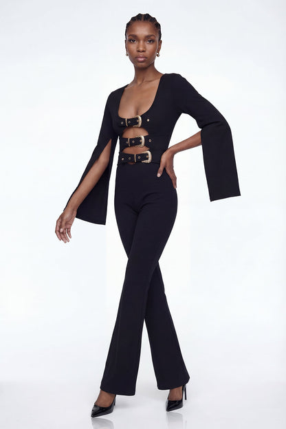 Elizabeth Cape Sleeve Cutout Jumpsuit