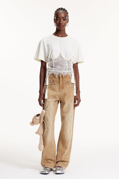 Ellinor Lace Deconstruct Lace Up Top