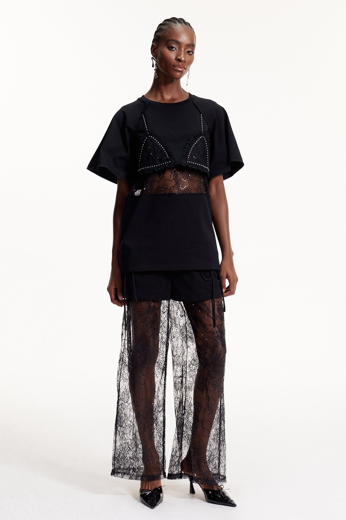 Elliott Lace Cutout T Shirt In Black