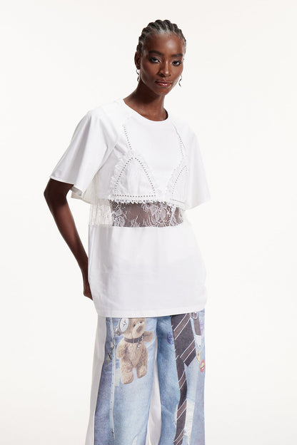 Elliott Lace Cutout T Shirt In White