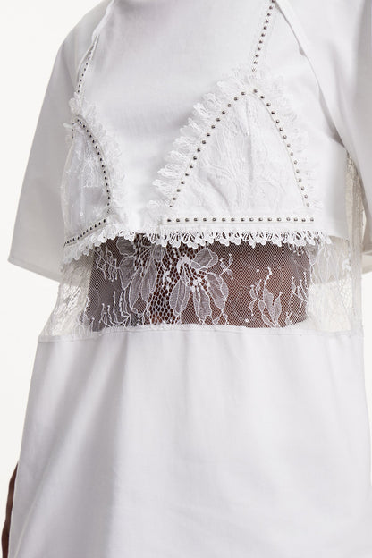 Elliott Lace Cutout T Shirt In White