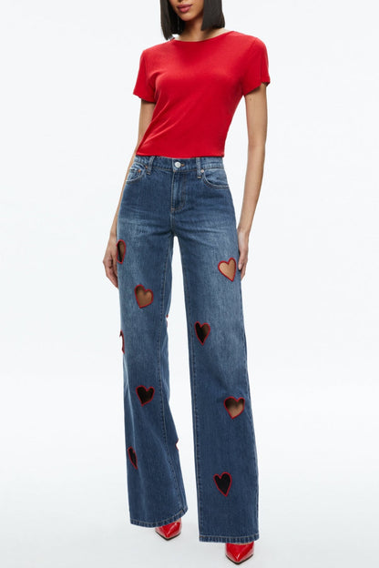 Elowen Heart Embroidered Cutout Jeans