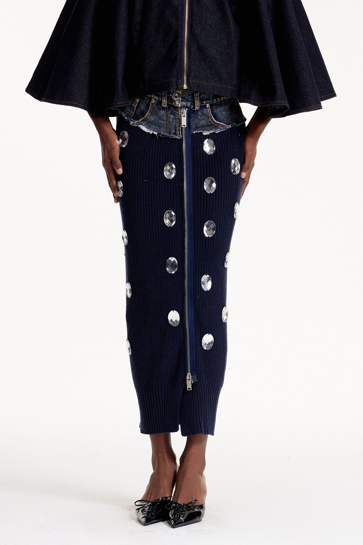 Elpidio Crystal Deconstruct Knit Maxi Skirt