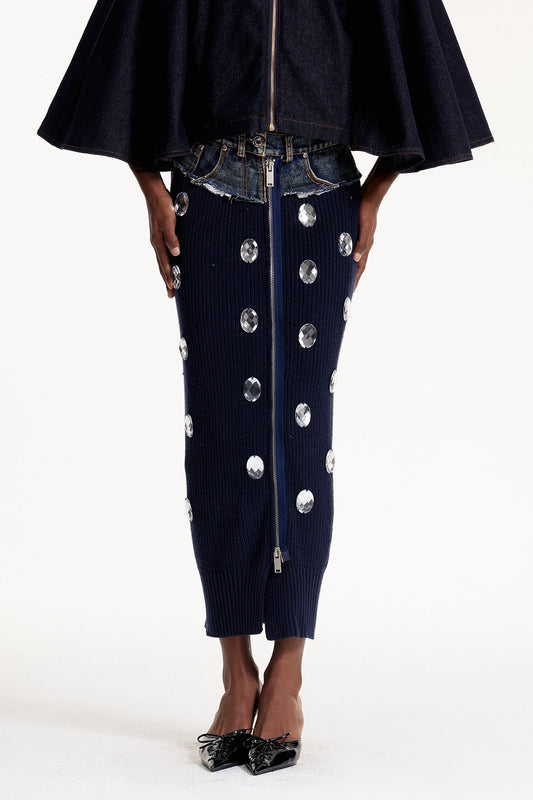 Elpidio Crystal Deconstruct Knit Maxi Skirt
