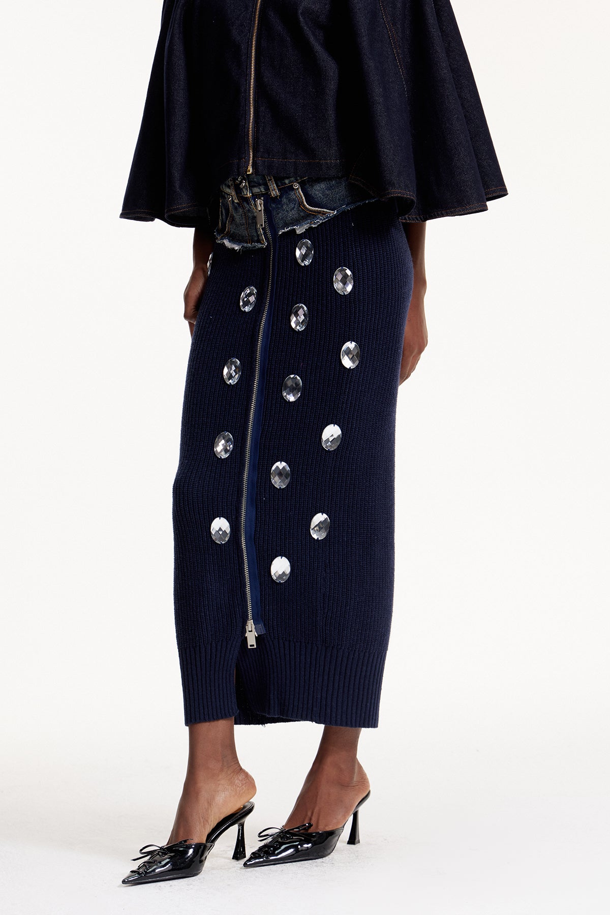 Elpidio Crystal Deconstruct Knit Maxi Skirt