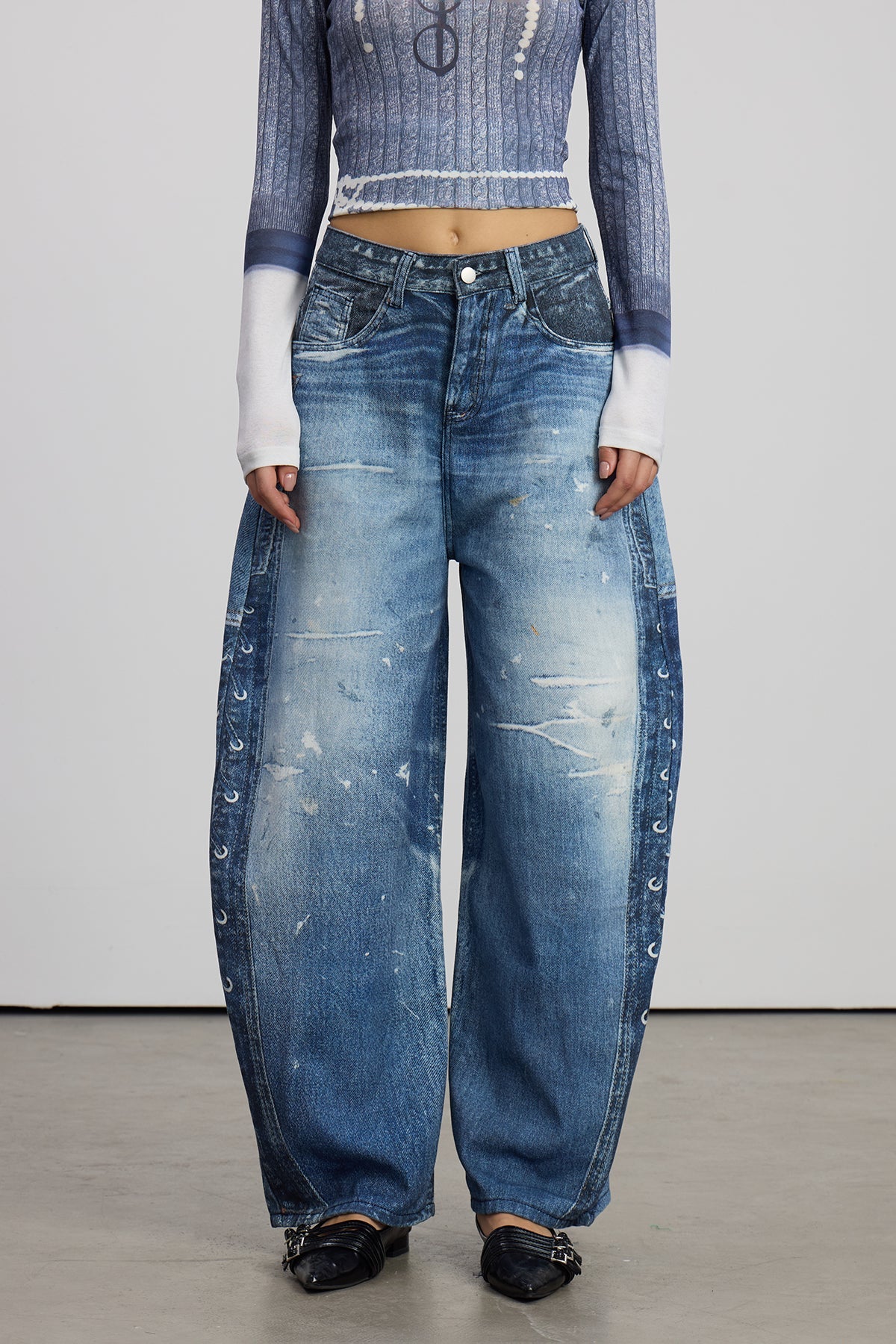 Emerald Print Barrel Jeans