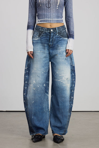Emerald Print Barrel Jeans