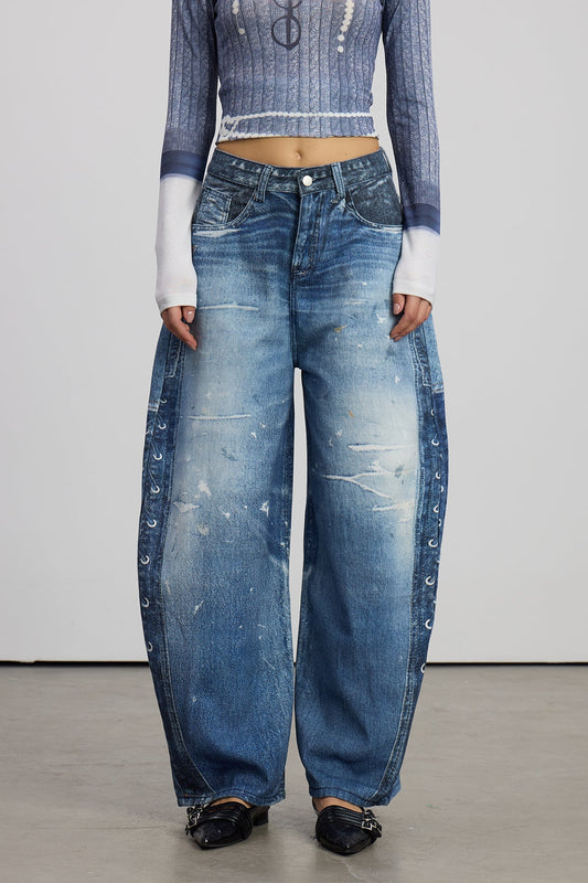 Emerald Print Barrel Jeans