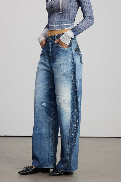 Emerald Print Barrel Jeans