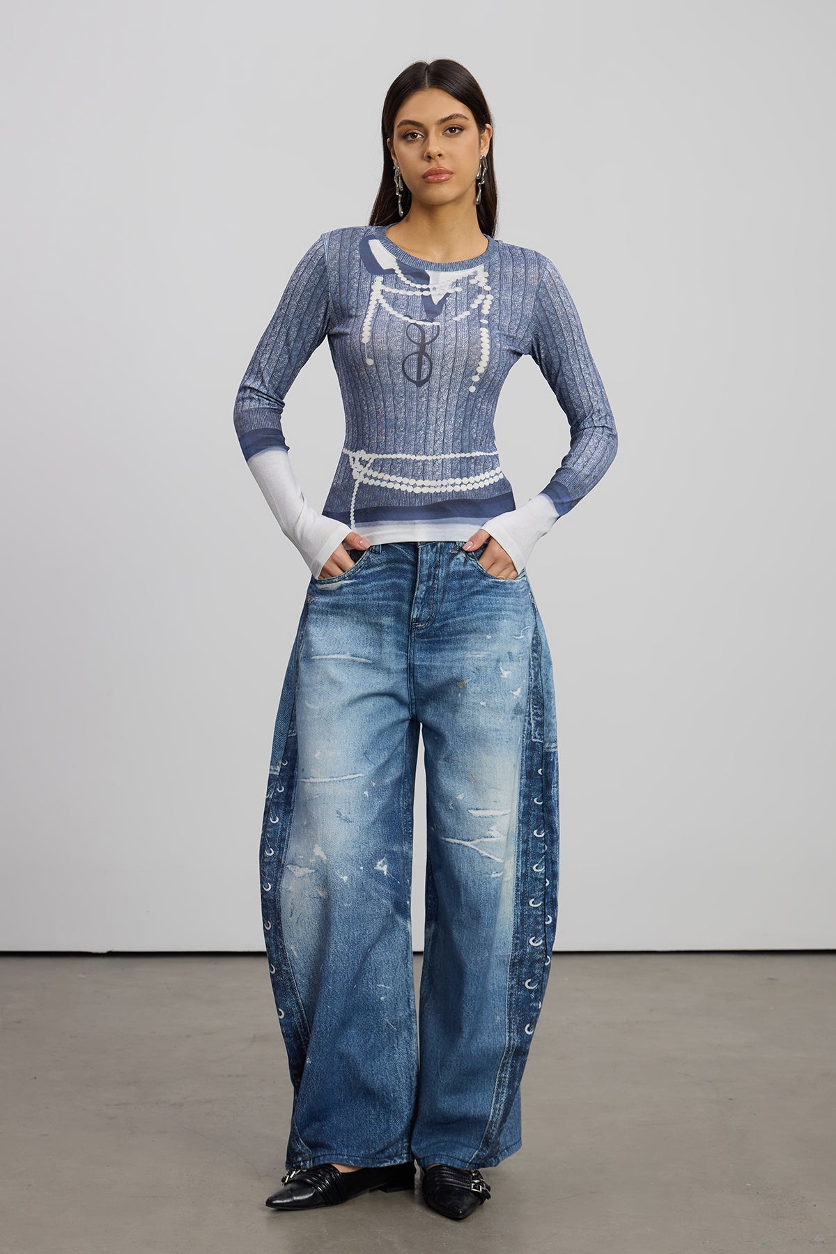 Emerald Print Barrel Jeans