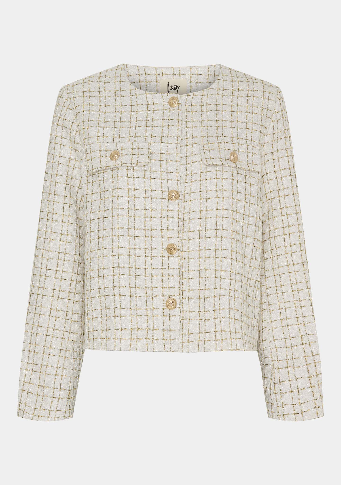 Tweed Short Jacket | Gold Button Detail | Refined Texture