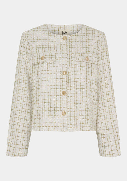 Tweed Short Jacket | Gold Button Detail | Refined Texture
