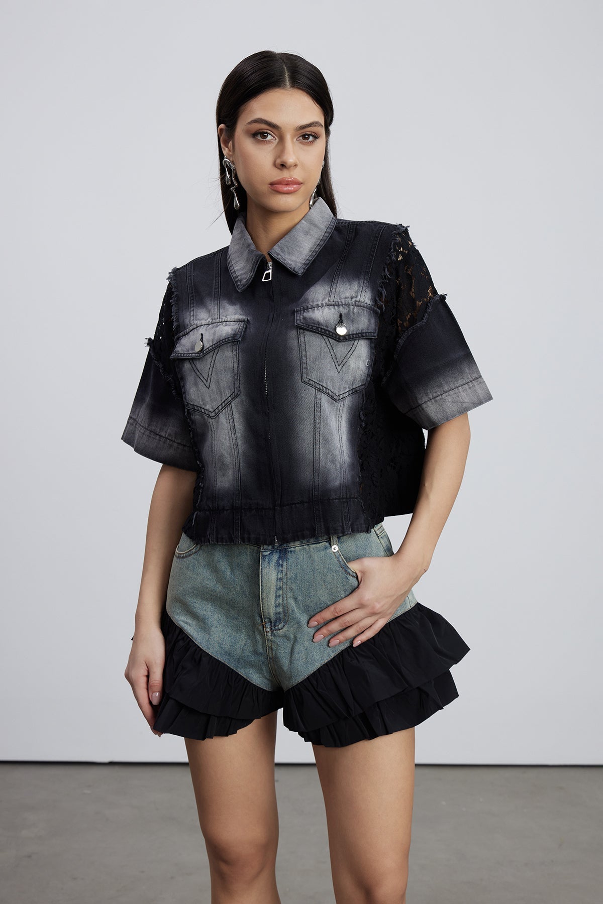 Emilio Deconstruct Lace Denim T Shirt