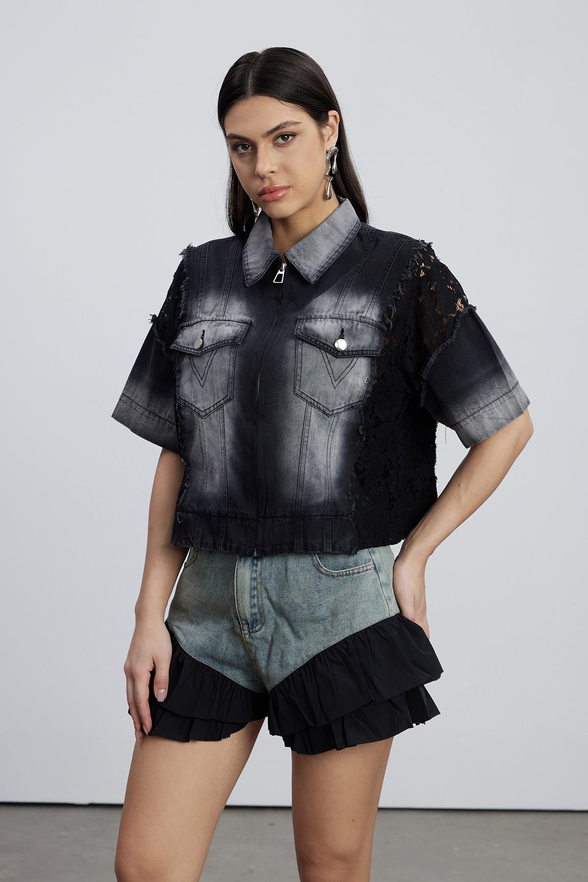 Emilio Deconstruct Lace Denim T Shirt