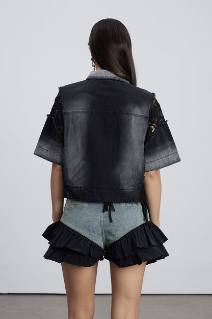 Emilio Deconstruct Lace Denim T Shirt