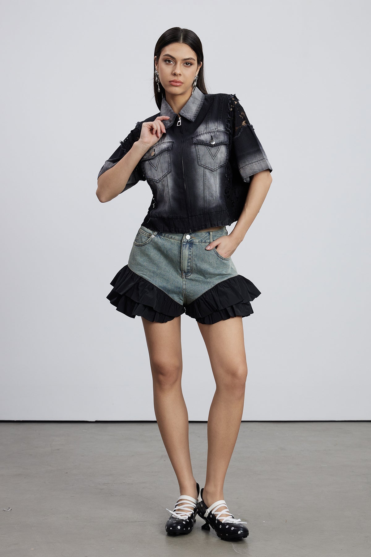 Emilio Deconstruct Lace Denim T Shirt