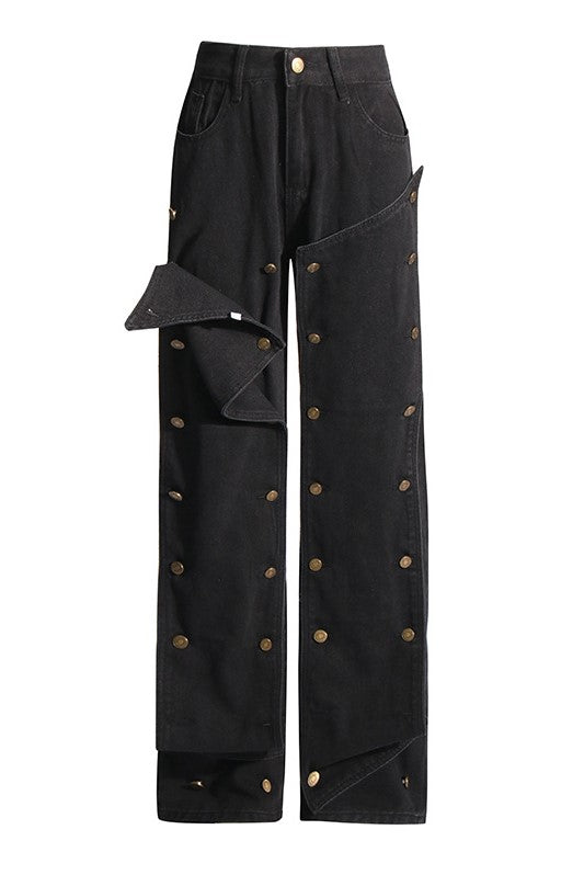 Emmalyn Patchwork Button Jeans - Black