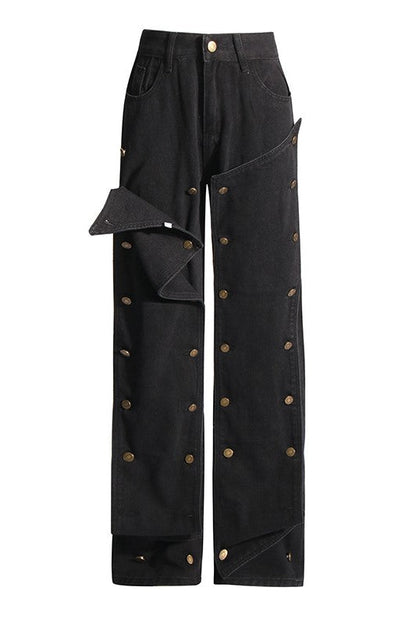 Emmalyn Patchwork Button Jeans - Black