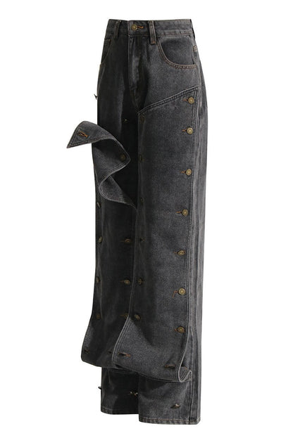 Emmalyn Patchwork Button Jeans - Grey