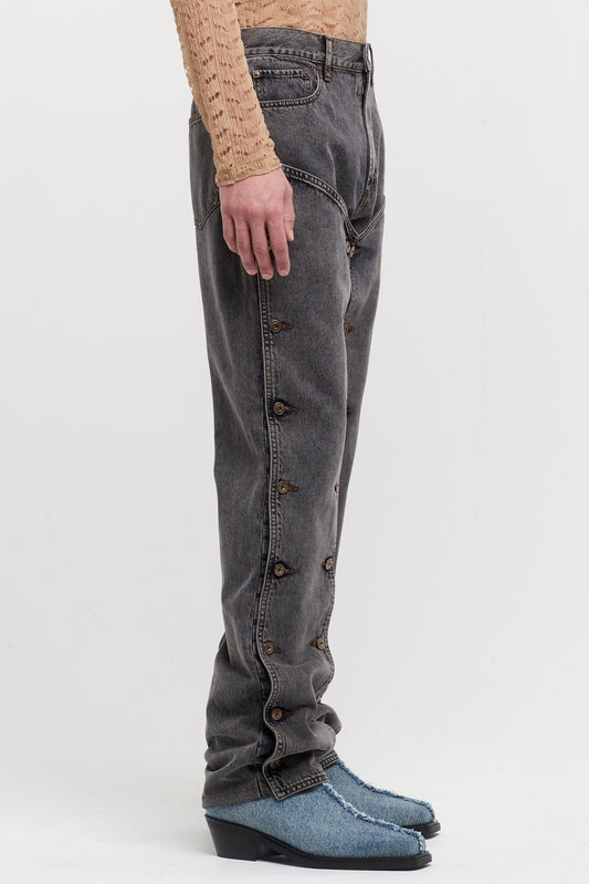 Emmalyn Patchwork Button Jeans - Grey