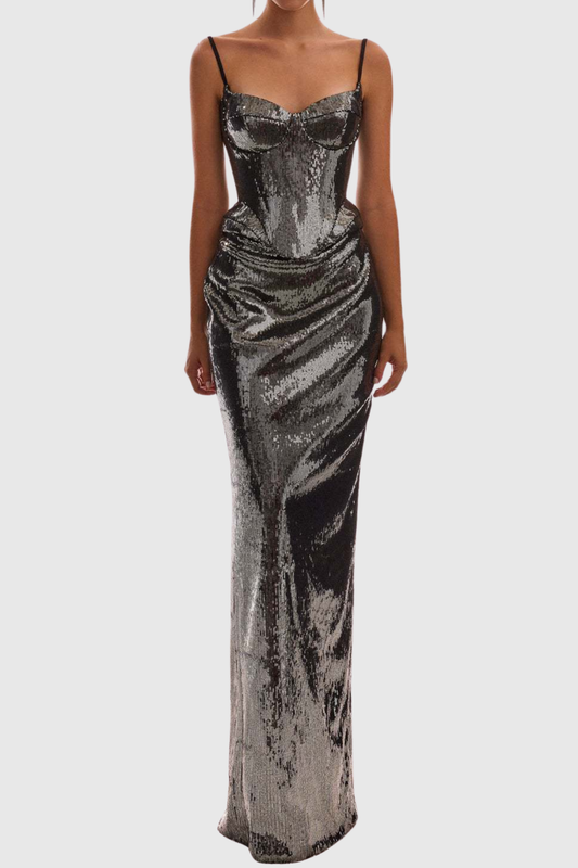 Ennis Sequin Corset & Maxi Skirt Set - Grey