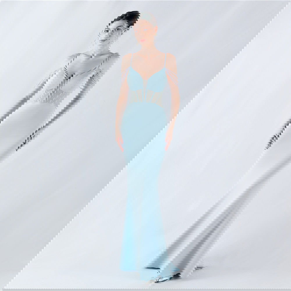 Evening Dress Waist Tight Boning Corset Beaded Rhinestone Cocktail Performance Host Evening Dress