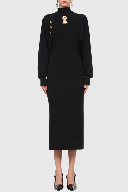 Ezrah Keyhole Sleeveless Knit Midi Dress & Cardigan Set - Black