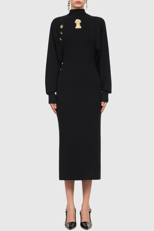 Ezrah Keyhole Sleeveless Knit Midi Dress & Cardigan Set - Black