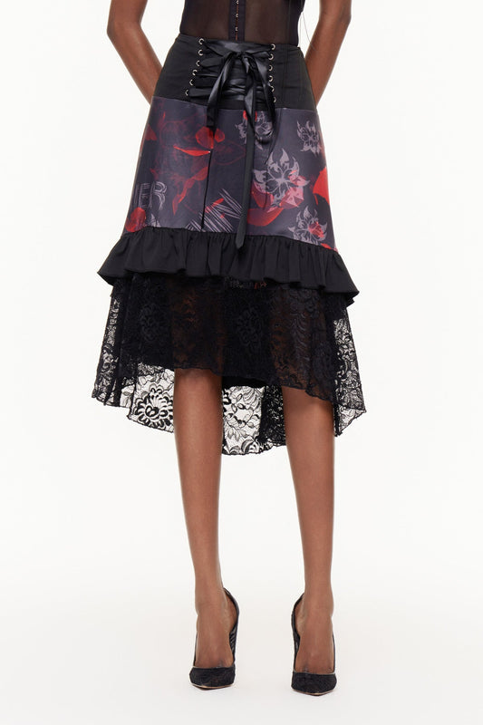 Fabienne Lace Up Lace High Low Skirt