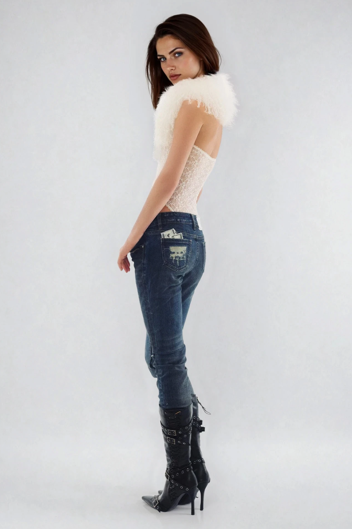 Fadia Faux Fur Lace Bodysuit