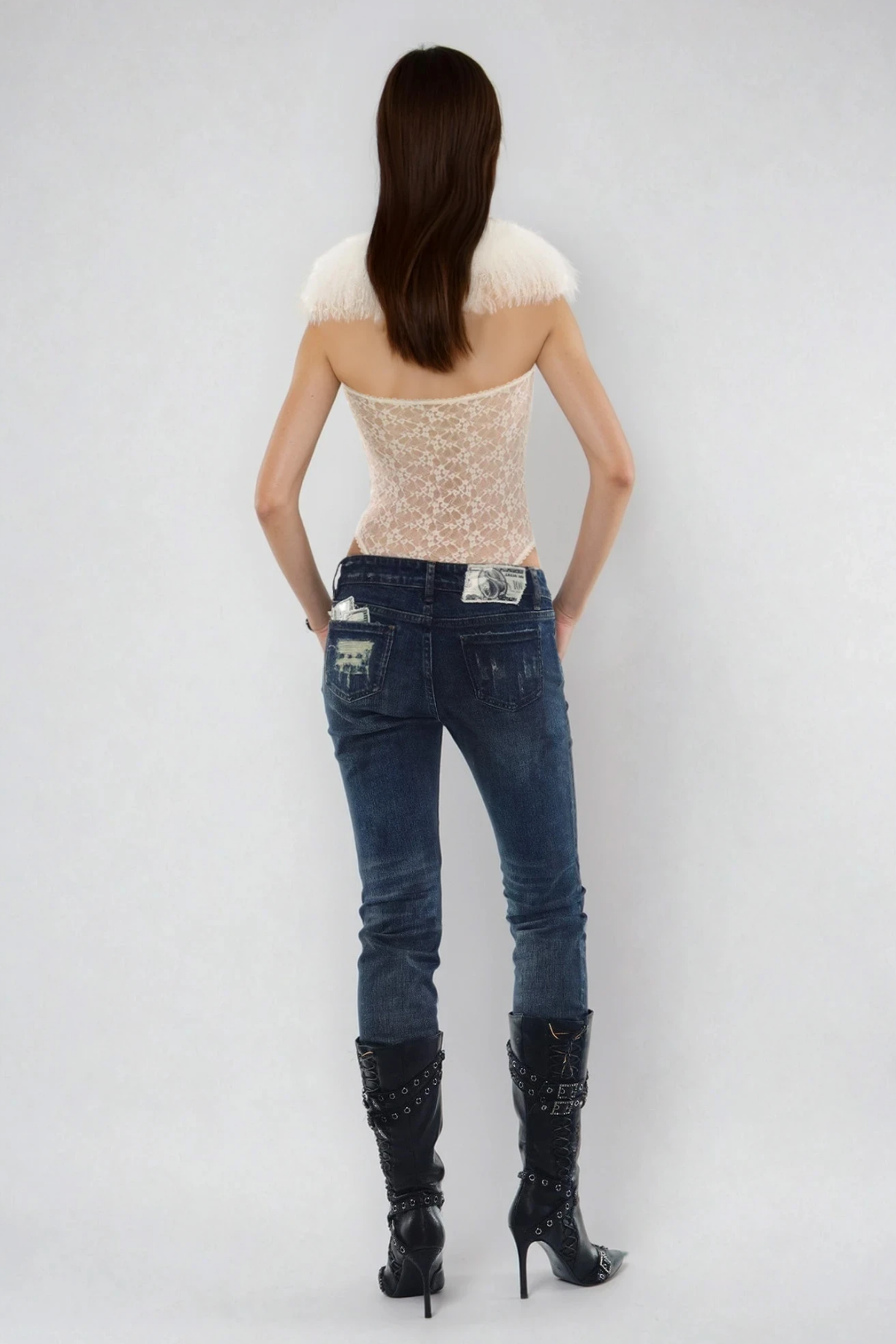 Fadia Faux Fur Lace Bodysuit