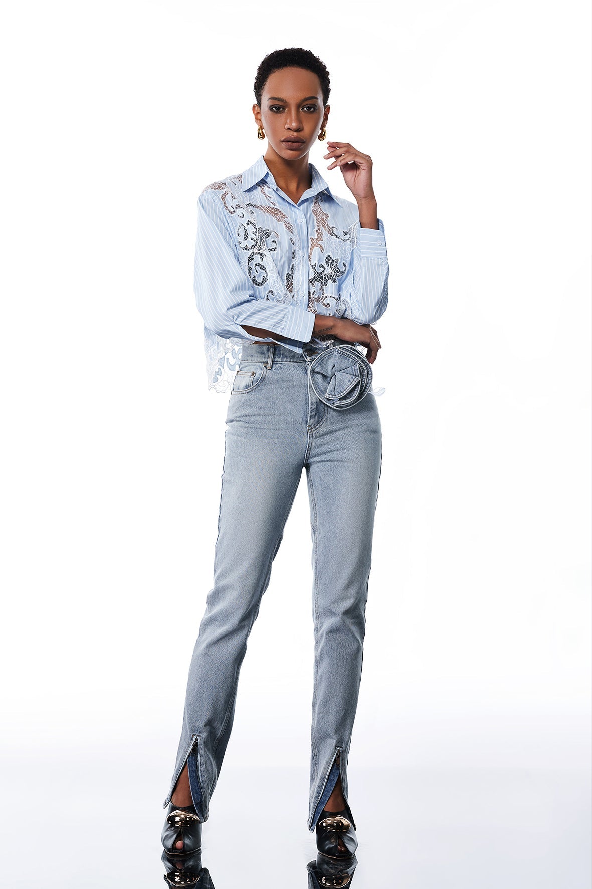 Falak Flower Zipper Skinny Jeans