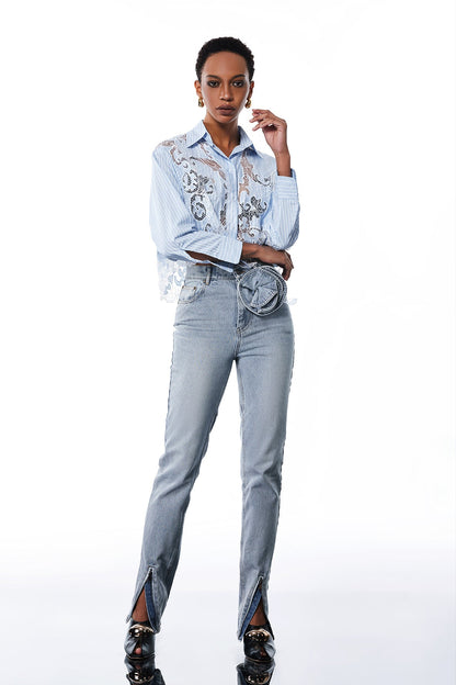 Falak Flower Zipper Skinny Jeans