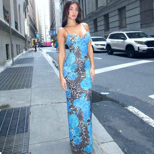Fall Maxi Dress Street Elegant Slim Print Design Sling