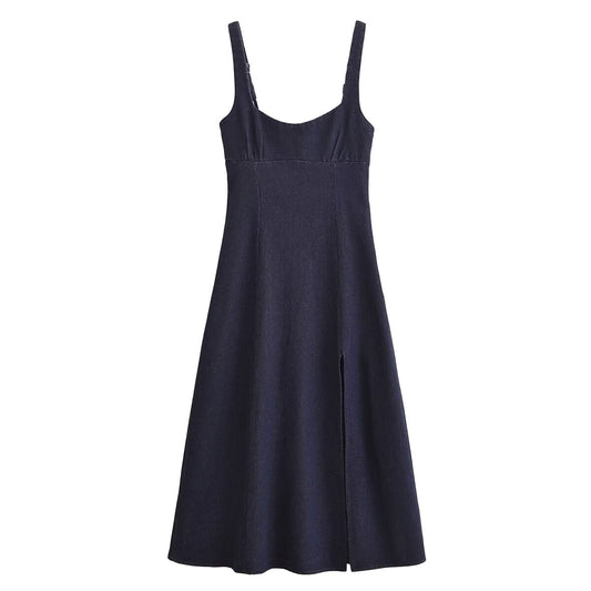Fall Simple Thin Denim Midi Dress