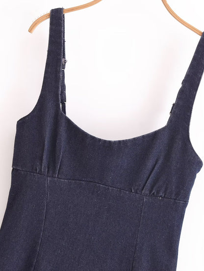 Fall Simple Thin Denim Midi Dress